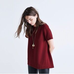 Madewell Blouse Womens Small Red Short Sleeve Rear Button Holiday Boxy burgundy